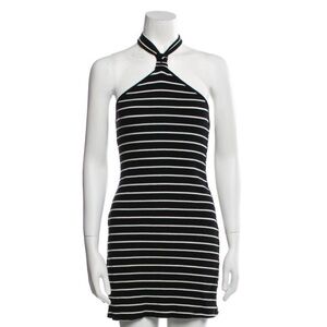 Reformation Black & White Striped Mini Dress | High-Neck | Size XS